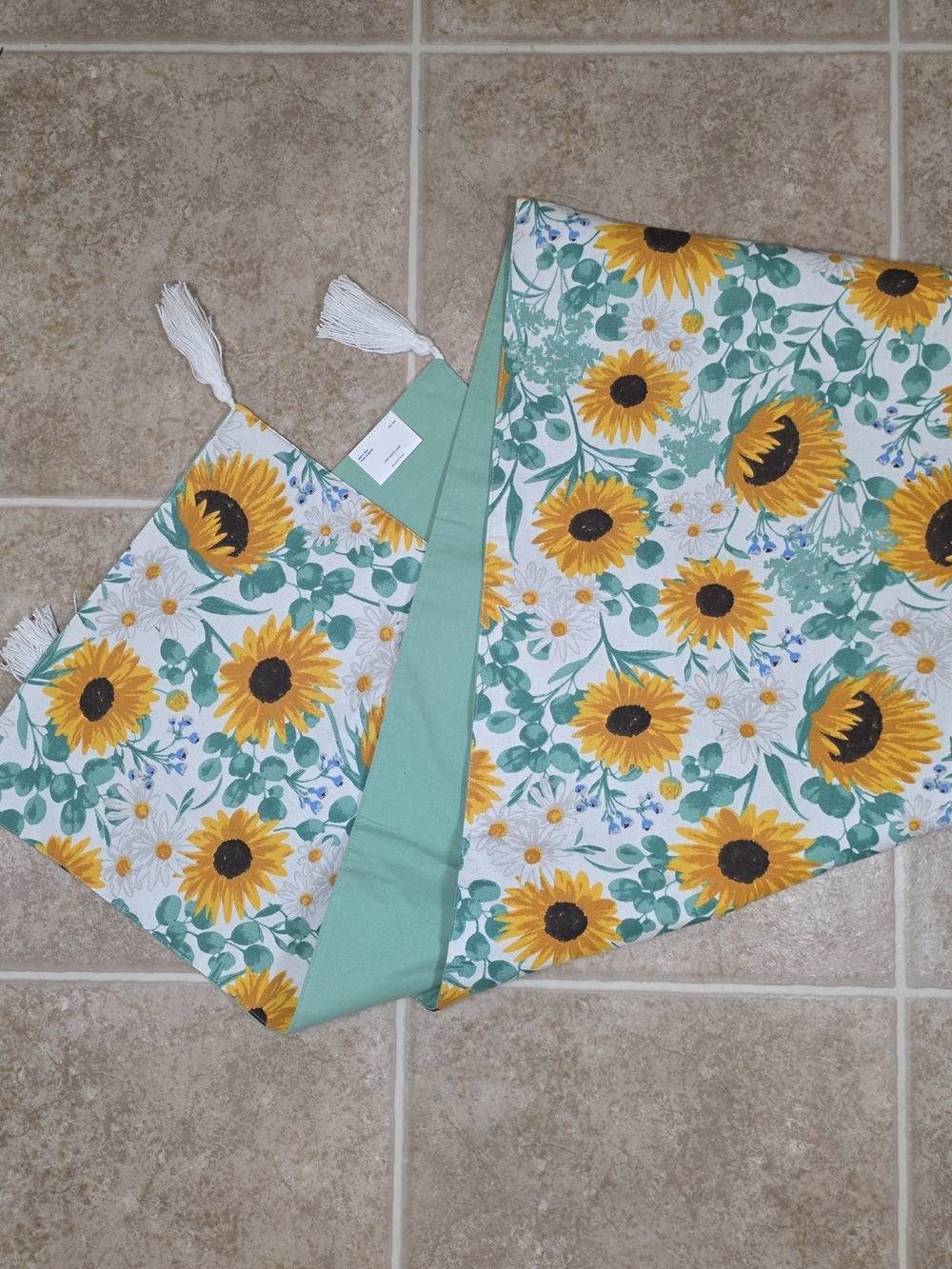 Sunflower Cotton Table Runner Tassel Farmhouse Decor 72x13